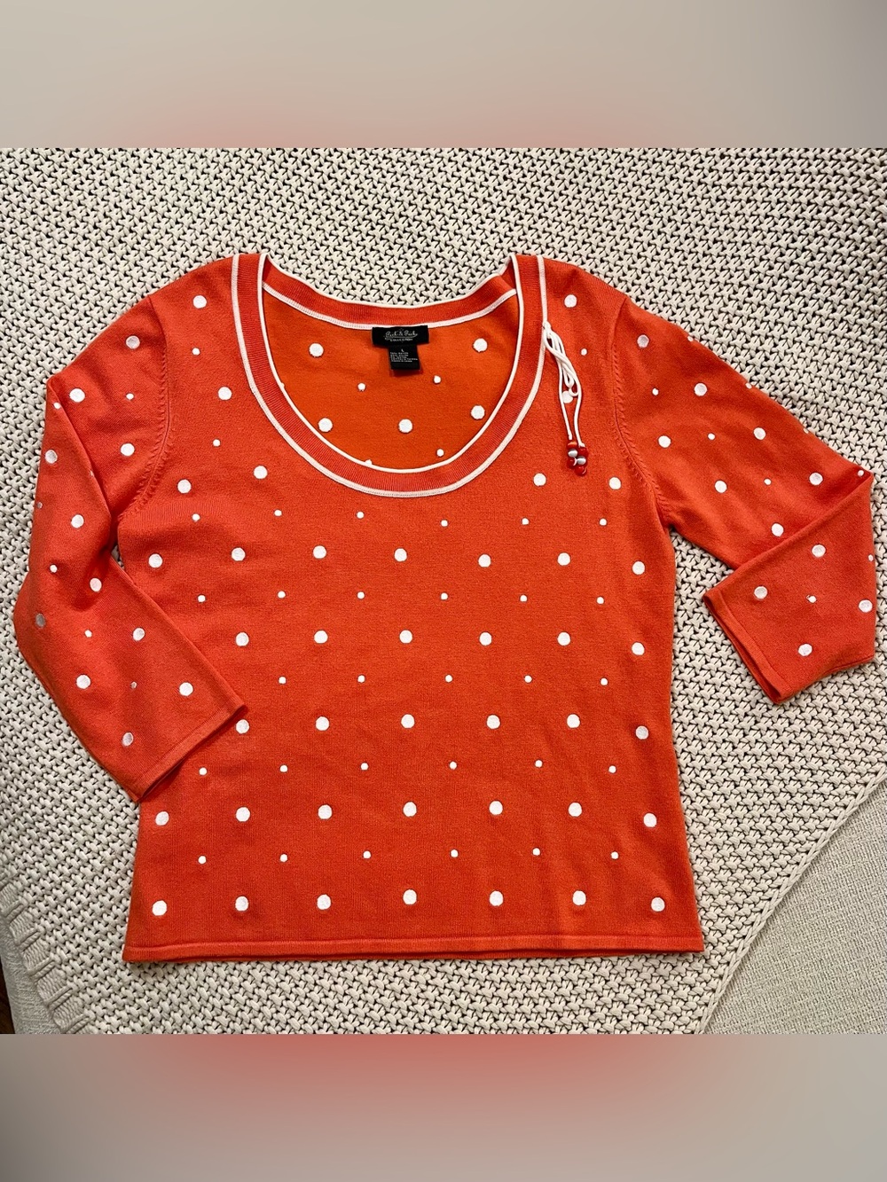 Peck & Peck Vintage Y2K Orange Polka Dot Knit Scoop Neck Sweater Size L